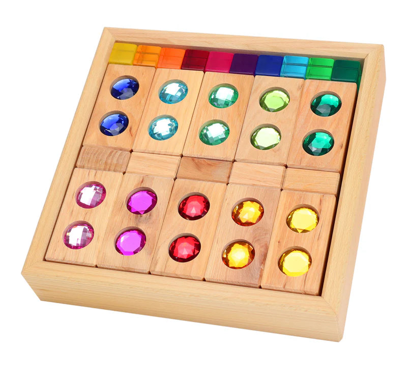 Creative Play: Bauspiel Wooden Colour Building Blocks with Translucent Cubes – 45 Pieces 3yrs+