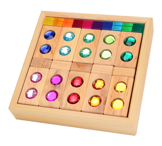 Creative Play: Bauspiel Wooden Colour Building Blocks with Translucent Cubes – 45 Pieces 3yrs+